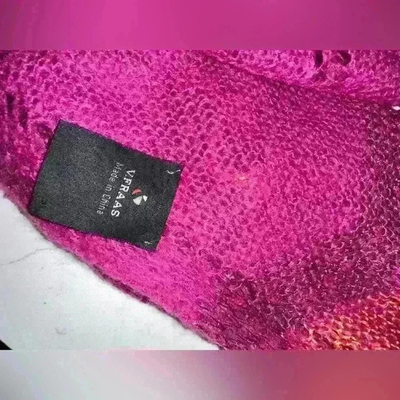 V. Fraas Floral Fall Scarf Pink Colors Acrylic Wool Rayon - Picture 3 of 4